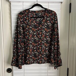 J. Crew Floral Blouse - Black with Multicolor Design